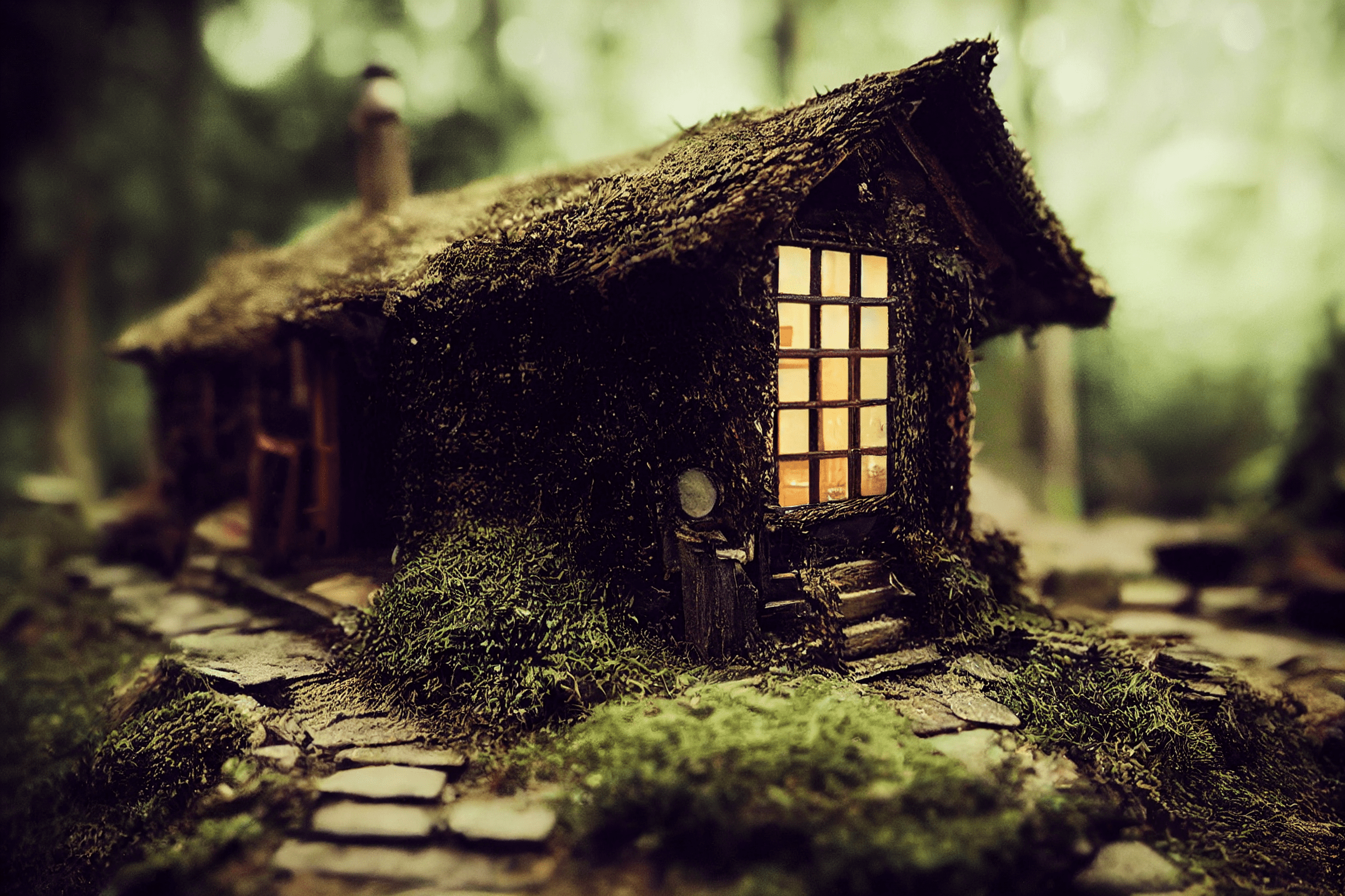 Way back a year ago – Cabincore miniature mossy cabin