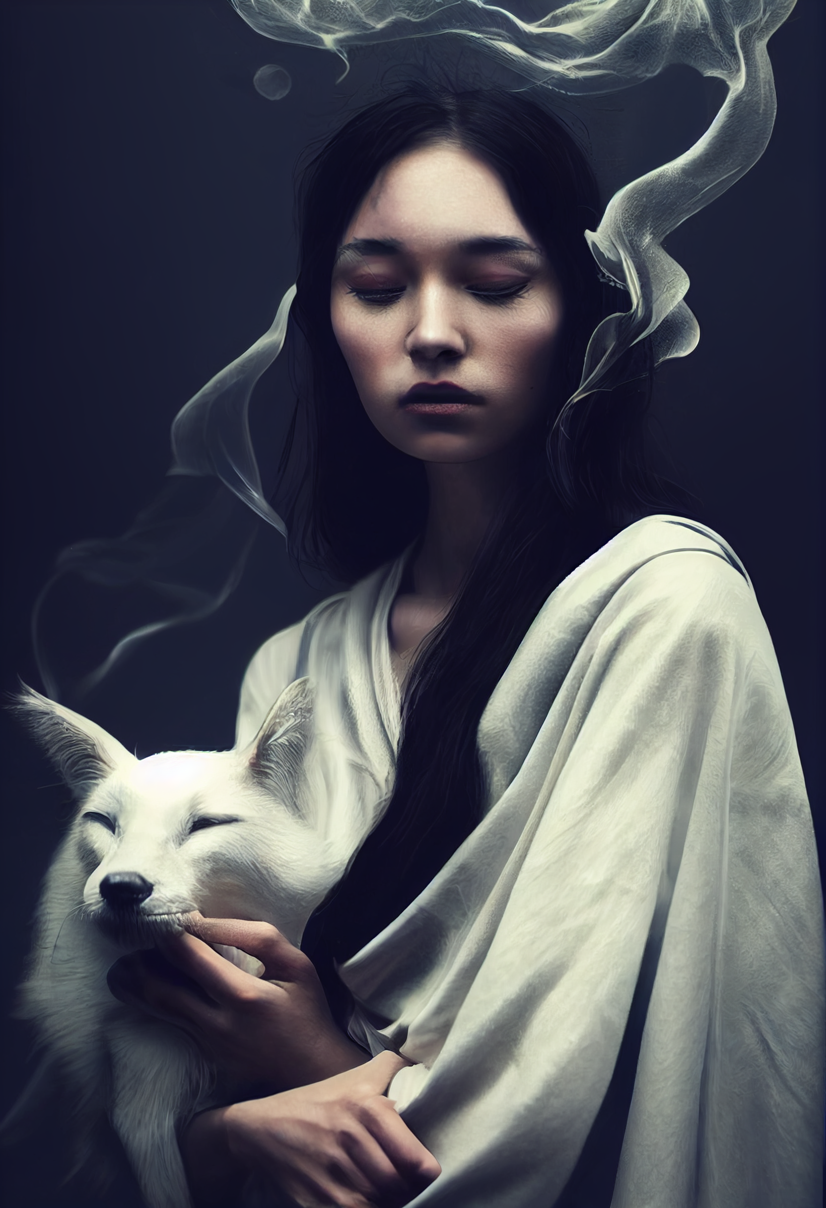 Woman with a white fox