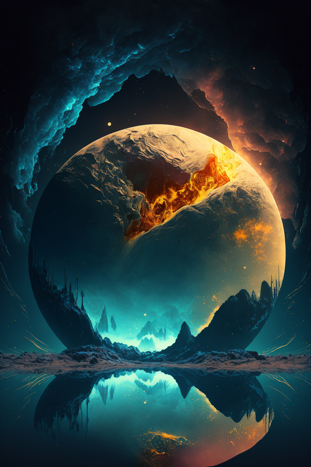 Midjourney v4.4 fire, heart, planet, abstract