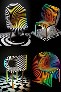 Chair, Vivid Op-Art Minimalism --ar 2:3 --v 4