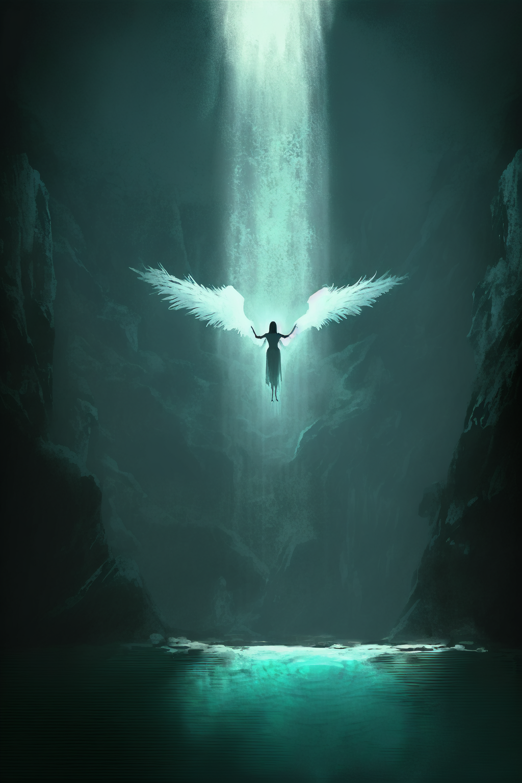 Ninijourney levitating angel in a cave