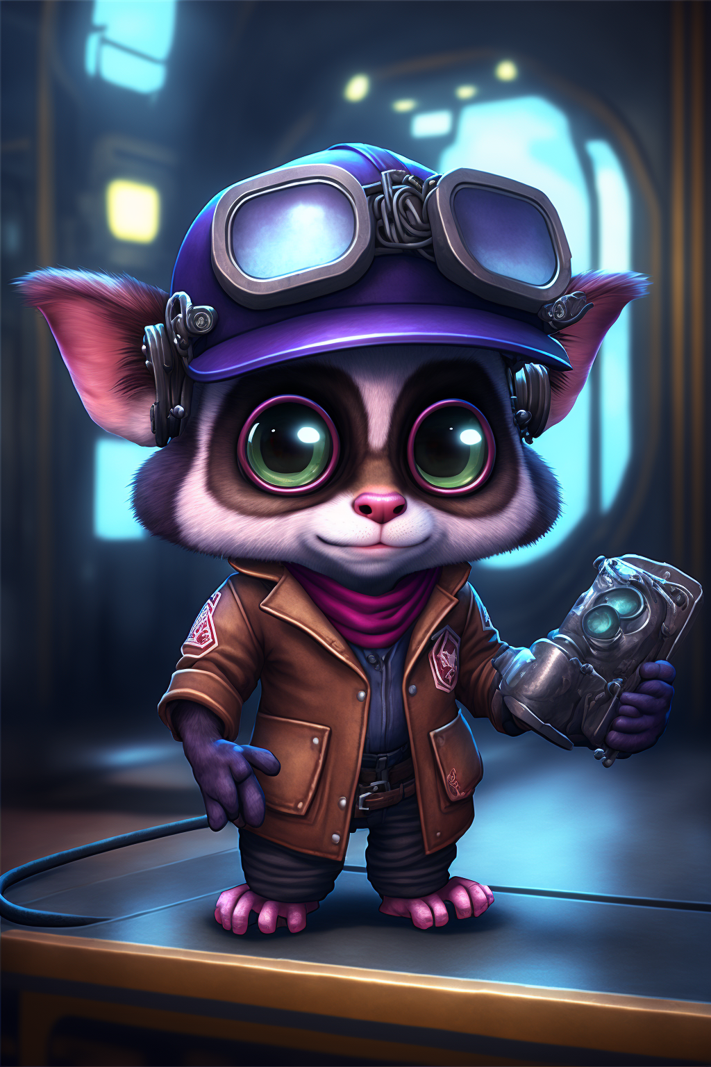 Cute animal with hat and  goggles