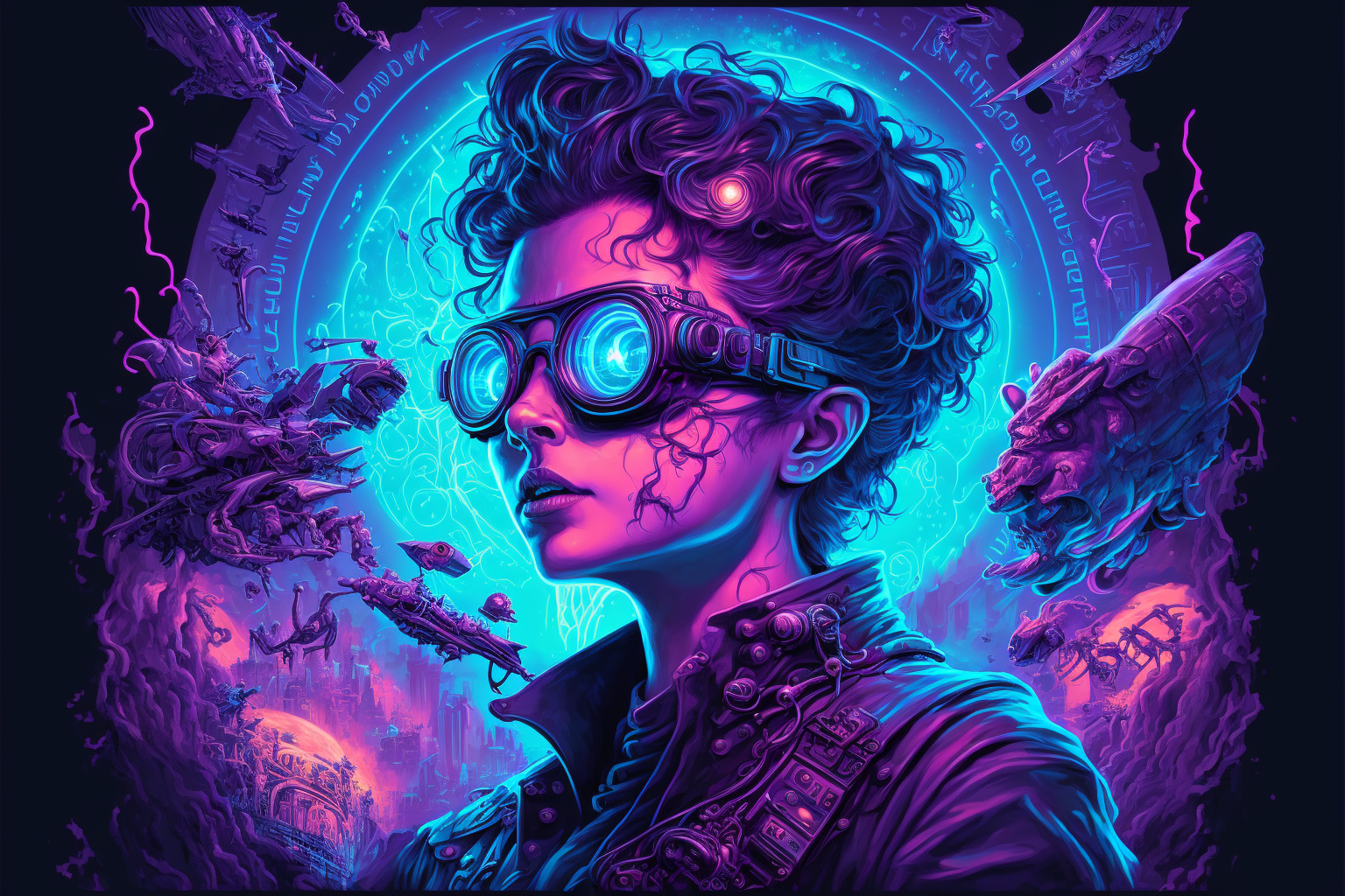 Synthwave Stargate explorer with goggles