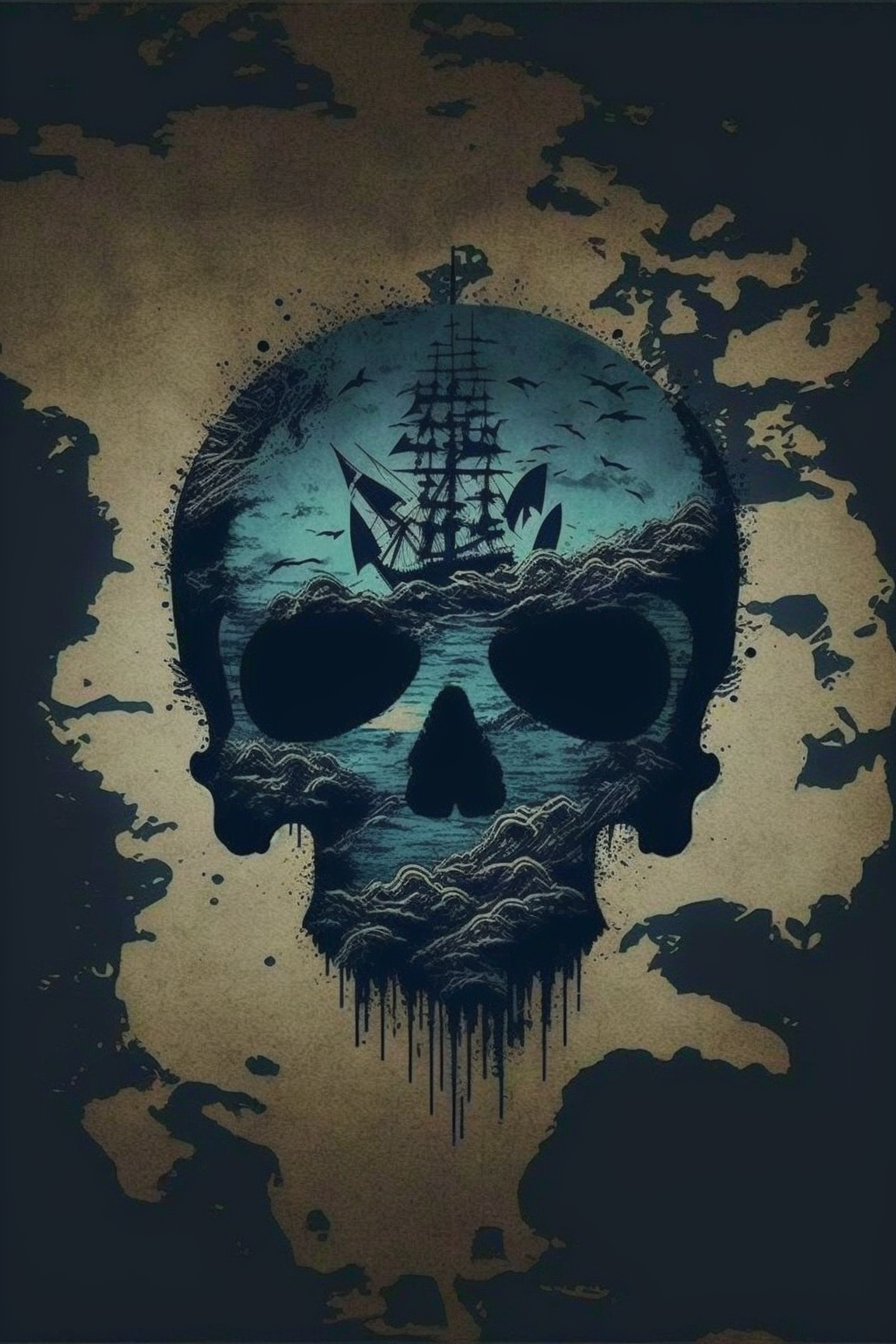 Cursed skull and sea map 