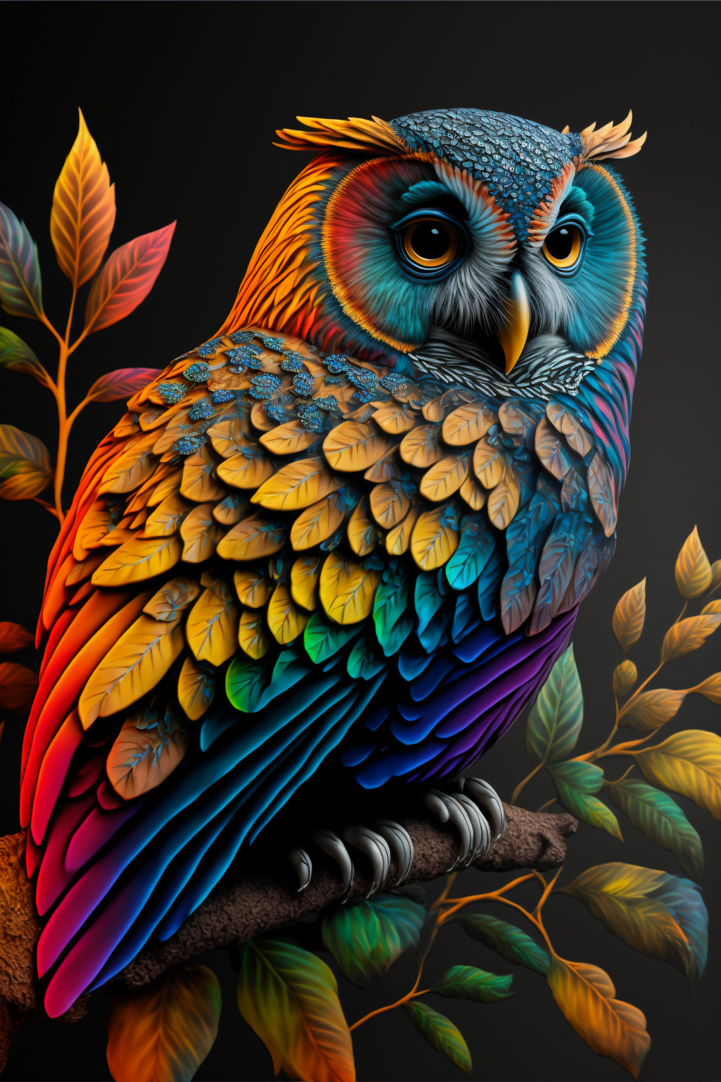 Owl in the style of Hyperrealistic Surrealistic Hypercolor 1