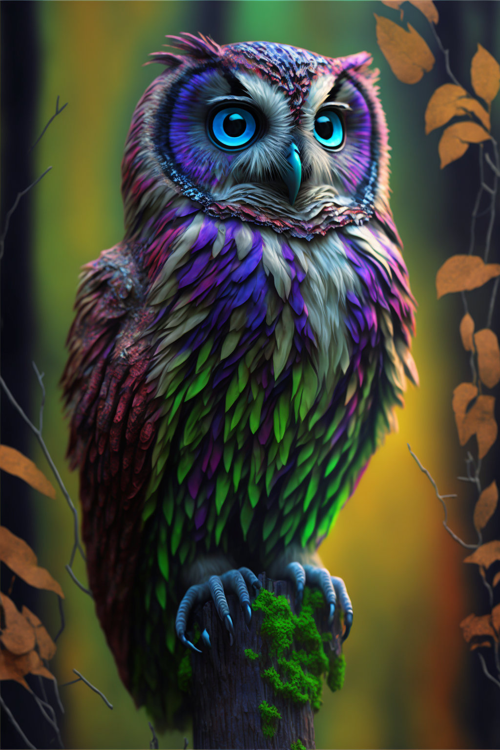 Owl in the style of Hyperrealistic Surrealistic Hypercolor 2