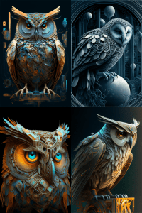 owl, Neo-Futurist --ar 2:3
