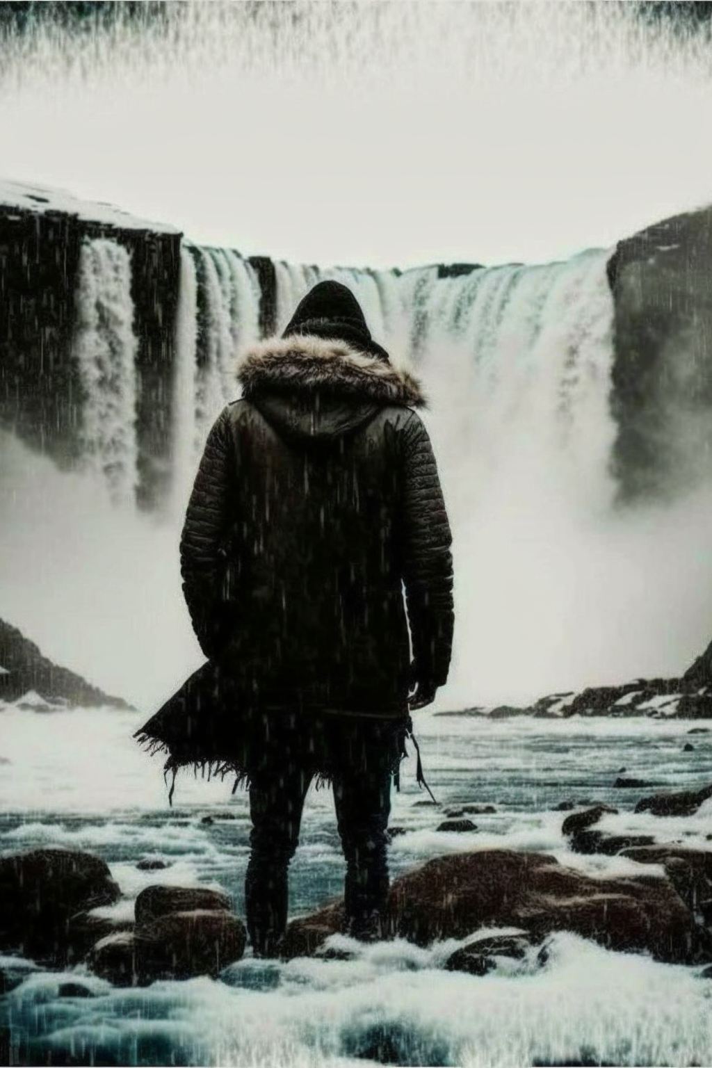 Cursed man at a waterfall