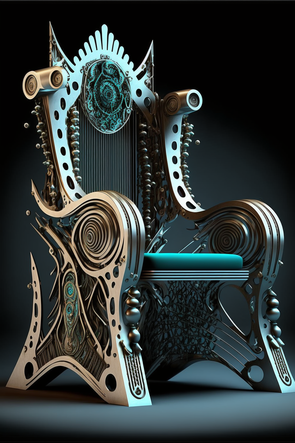 Chair in the style of Mechano-Gothic Deco-Futurism 3