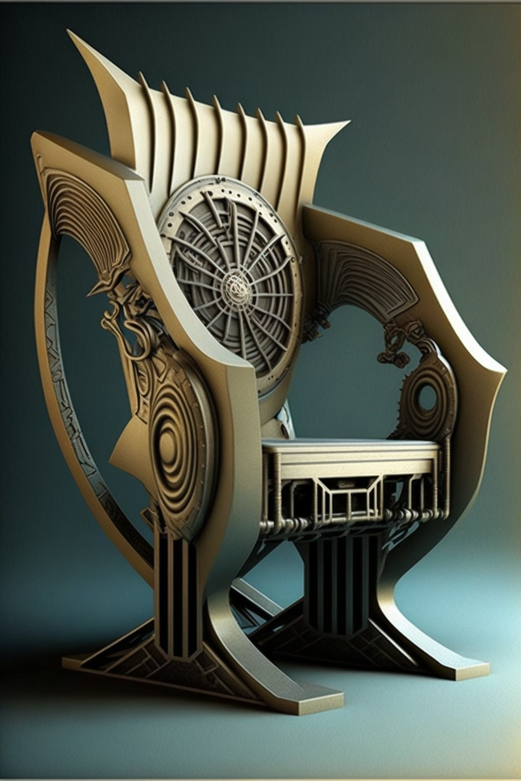 Chair in the style of Mechano-Gothic Deco-Futurism 7