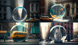 city, Bubble machine --seed 777 --ar 16:9