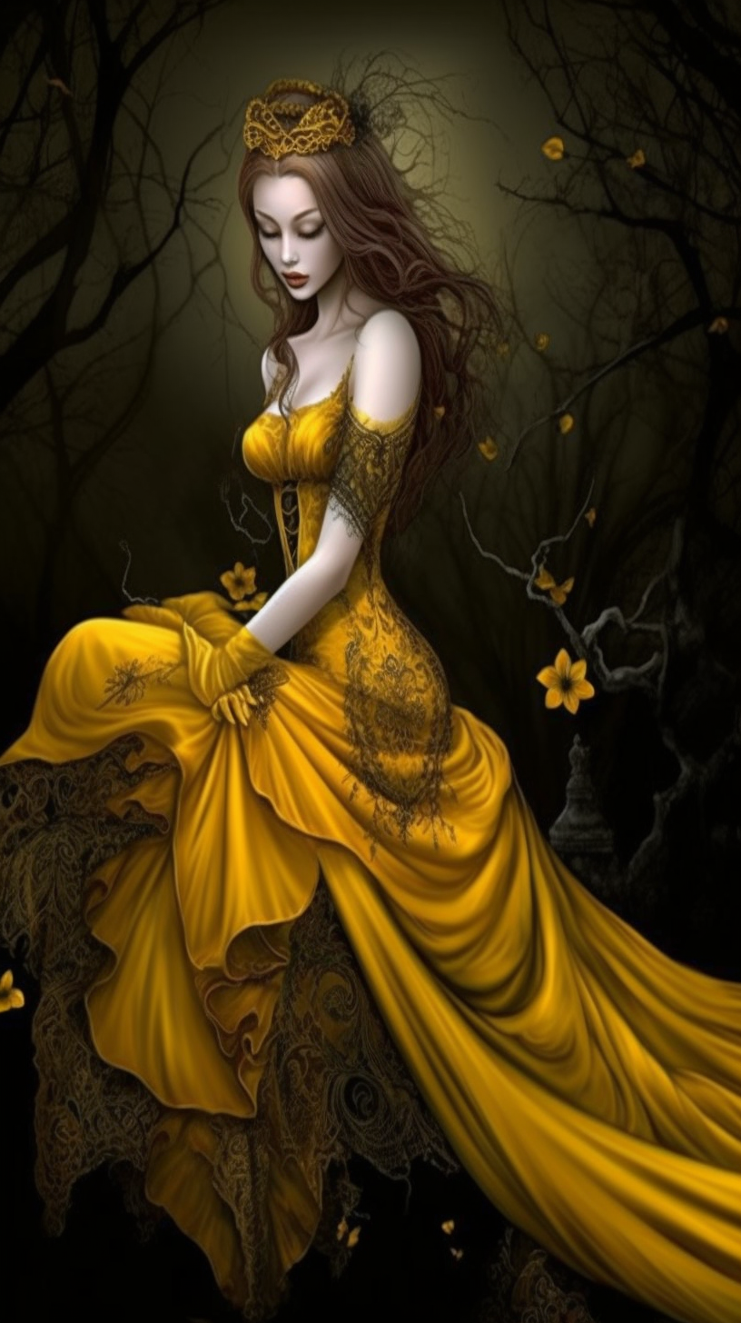 Midjourney v5 Fantasy in the style of Dark yellow