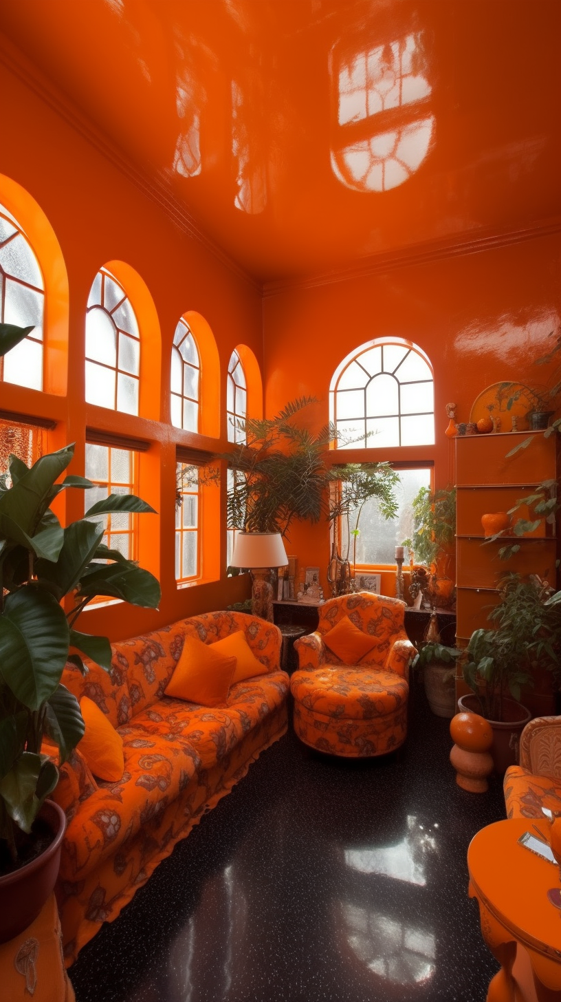 Midjourney v5 Interior in the style of Orange